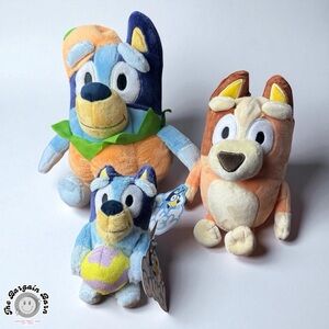 Bluey & Bingo Plush Lot of 3 – Pumpkin Bluey, Bingo w/ Tag, Mini Bluey w/ Tag